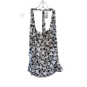 Lands' End Black and White Floral Swim top